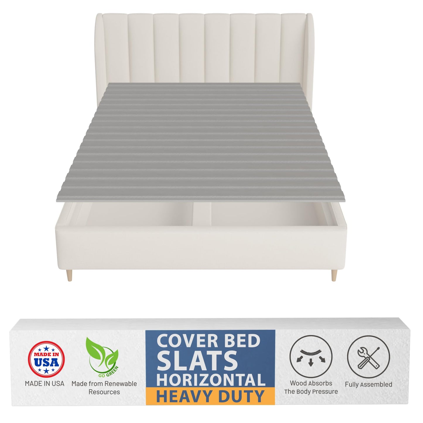 Greaton, 0.75-Inch Heavy Duty Horizontal Wooden Bunkie Board/Bed Slats, 78" x 76", Grey