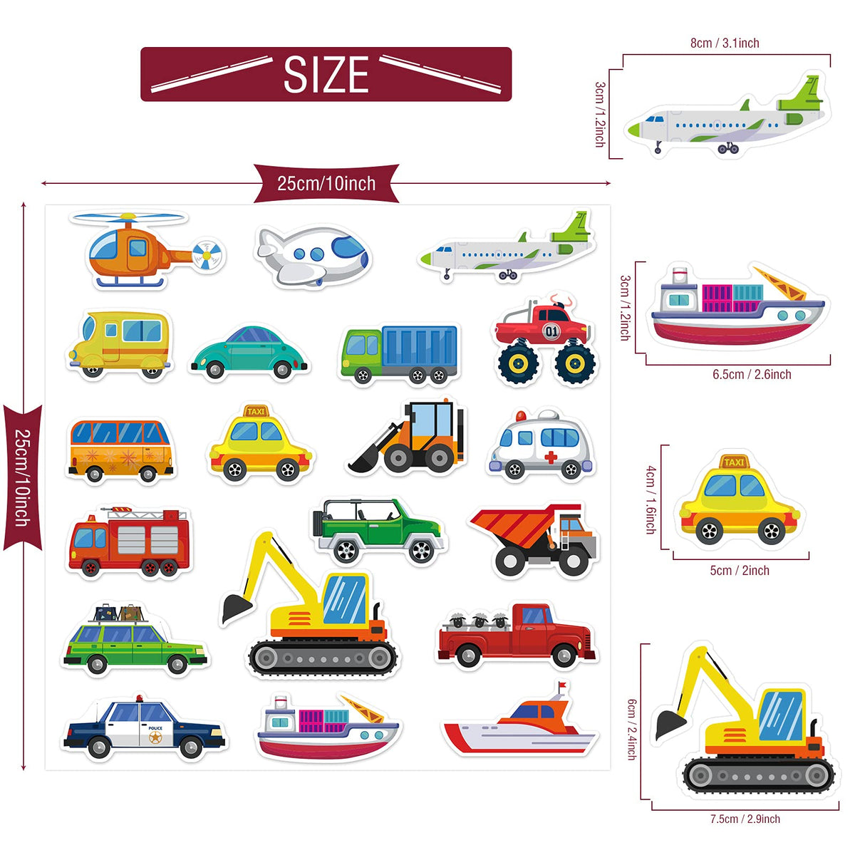 20 PCS Transportion Thick Window Gel Clings for Kids Toddlers