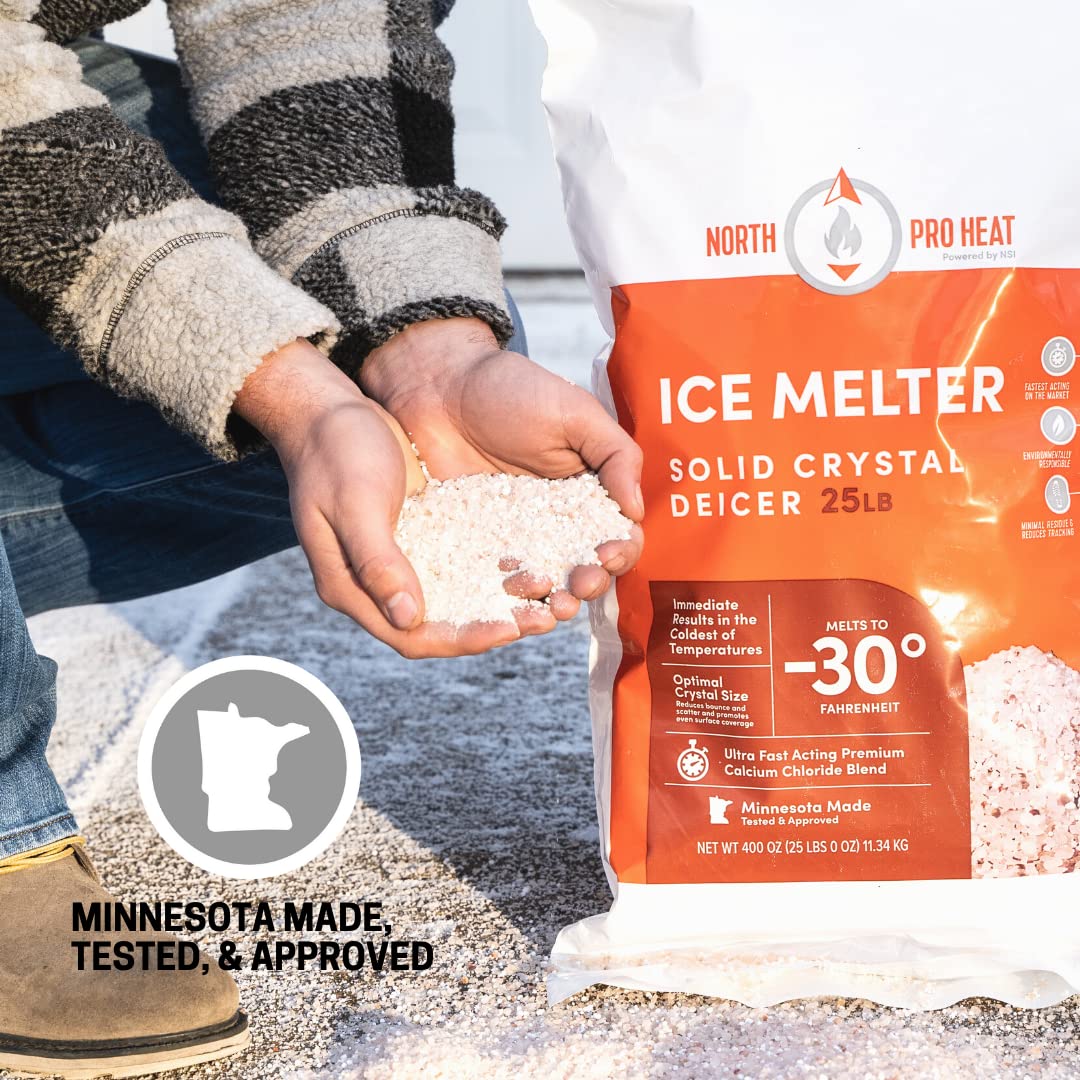 Northern Salt Heat Negative 30 Degree Melter Calcium Chloride Blend 25 lb Resealable Ice Melt Bag Fast Acting Deicer Ice Melt for Driveways, Sidewalks, Parking Lots