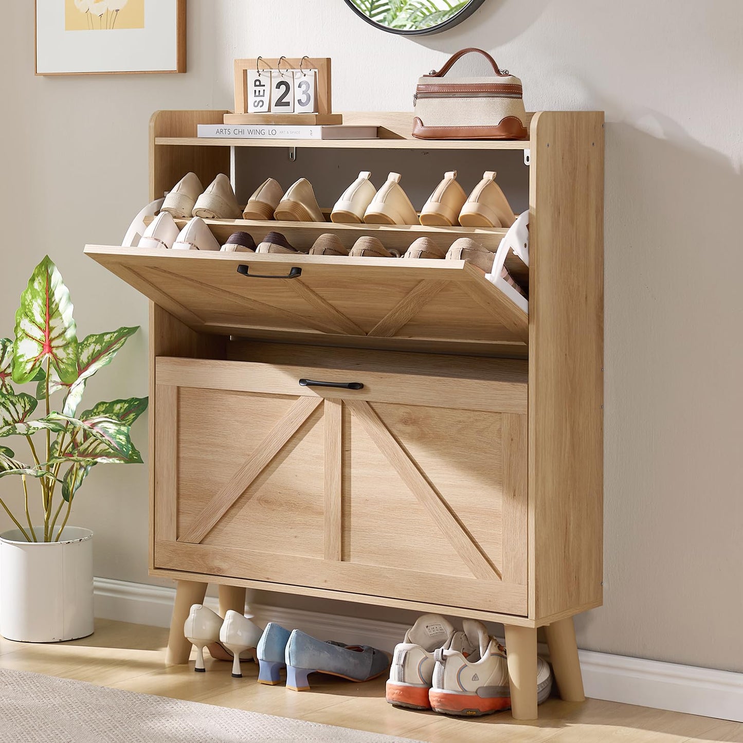 LEYAOYAO Shoe Cabinet Storage for Entryway with 2 Flip Drawers