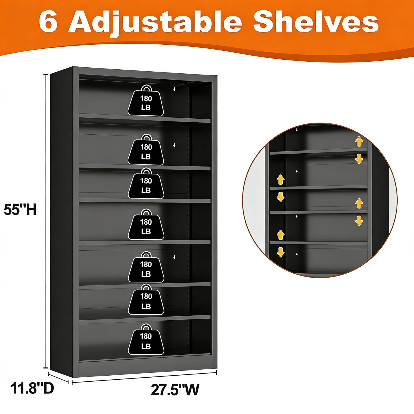 DUTYSEST Metal DVD Storage Shelves, 7-Tier CD Storage Rack with Adjustable Shelves, DVD Organizer Shelf, Media Cabinet for CD Holder, Movies, Blu rays, Games for Living Room & Home Office (Black)