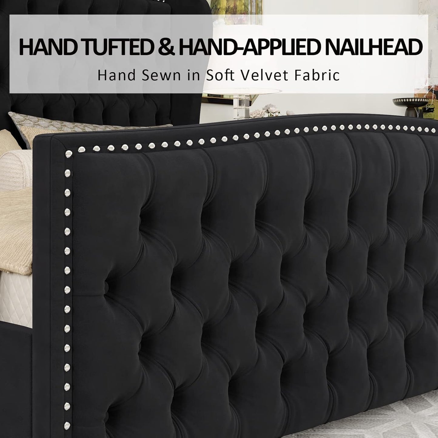 AMERLIFE California King Platform Bed Frame with Upholstered Headboard