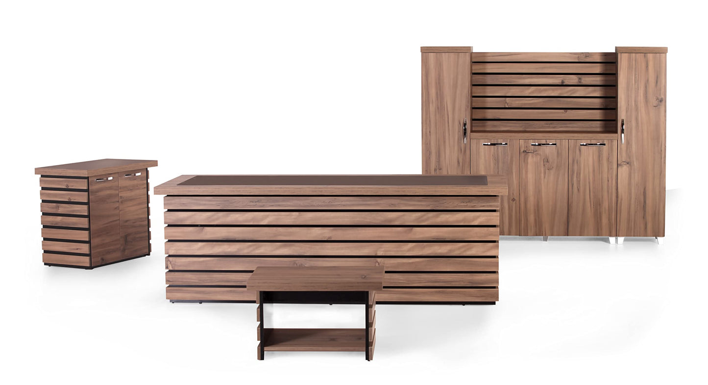 Casa Mare 87" Wood Office Furniture Set of 4pcs | Executive Desk w/Leather Pad | Large Storage Cabinet w/Chrome Handles & Legs | Modern File Cabinet | Coffee Table | Sturdy Farmhouse Home Workstation