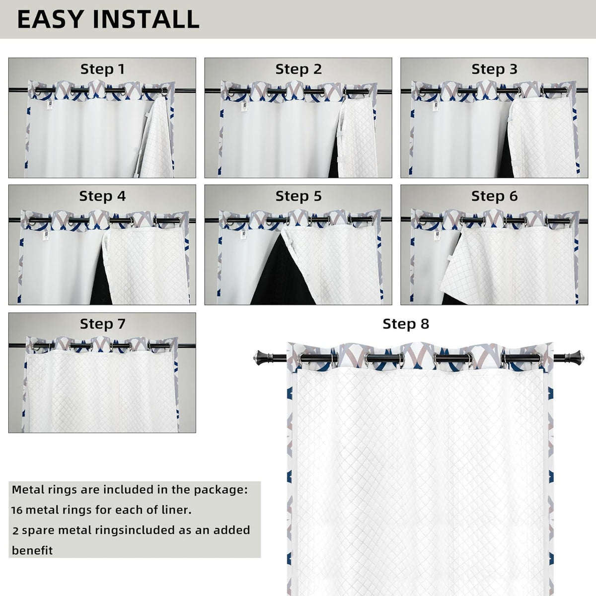 DriftAway Soundproof Thermal Insulated Quilted Curtain Liners for Bedroom Sound Barrier Blackout Cold Heat Noise Reducing Energy Saving 50 Inches by 80 Inches Grayish White Two Panels