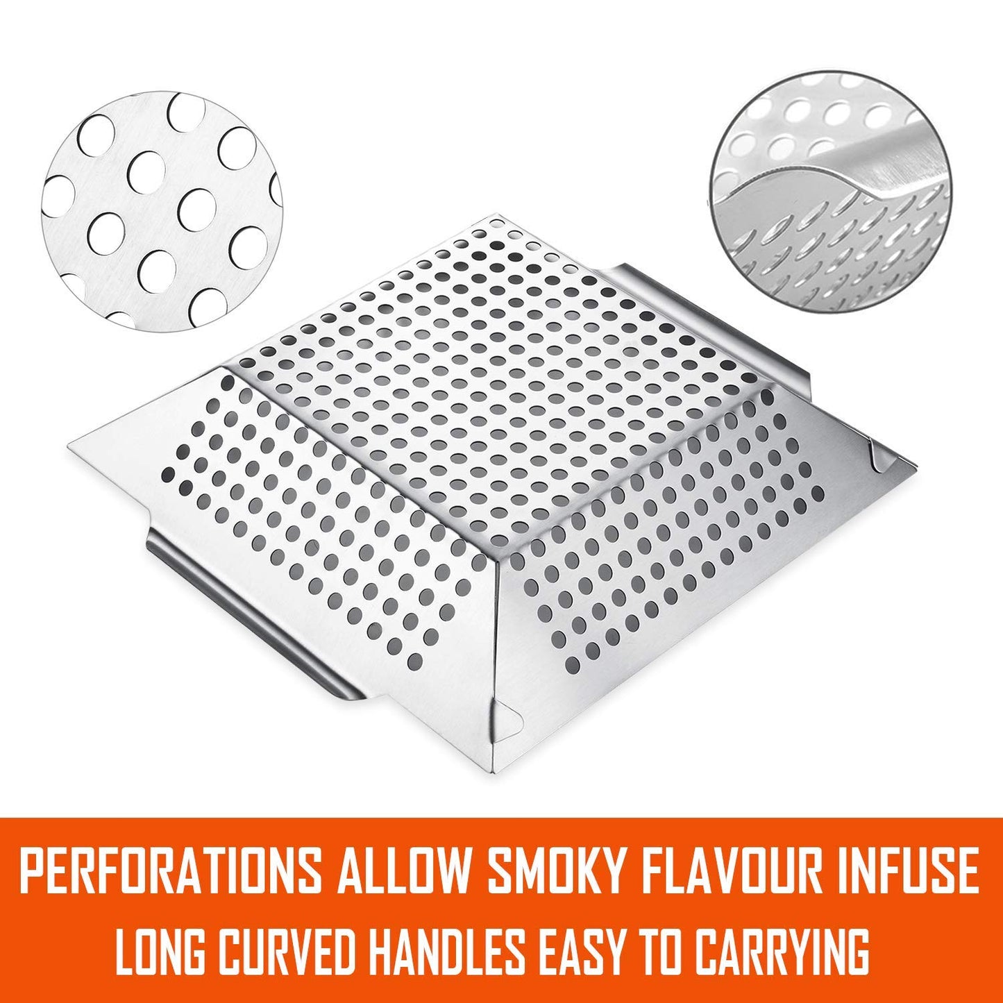 3 Pack Grill Baskets for Outdoor Grill, Heavy Duty Stainless Veggie Pan Set