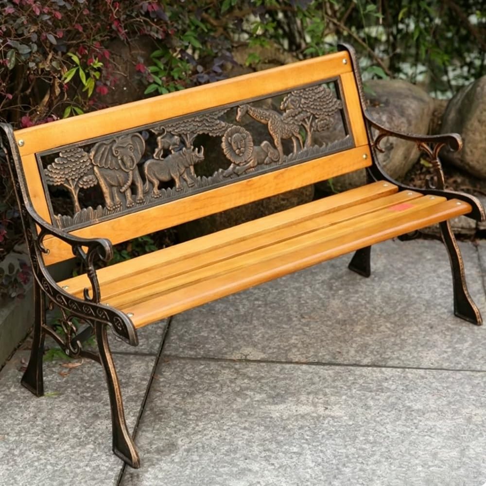 BXTJOFX Kids 2 Seater Garden Patio Childrens Bench with Animal Design, Park Outdoor Bench, Patio Benches Kids 2-Person Wooden & Cast Iron Mini Sized Park Outdoor Garden Bench Childrens Bench