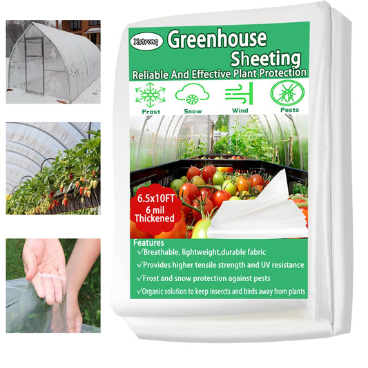 Xstronq 6.5FTx10FT Greenhouse Plastic Sheeting, 6 Mil Thick Clear Polyethylene Film, Waterproof Wind Frost Dust UV Resistant Green House Plastic Covering for Outdoor Plant, Garden, (6.5ft x 10ft)