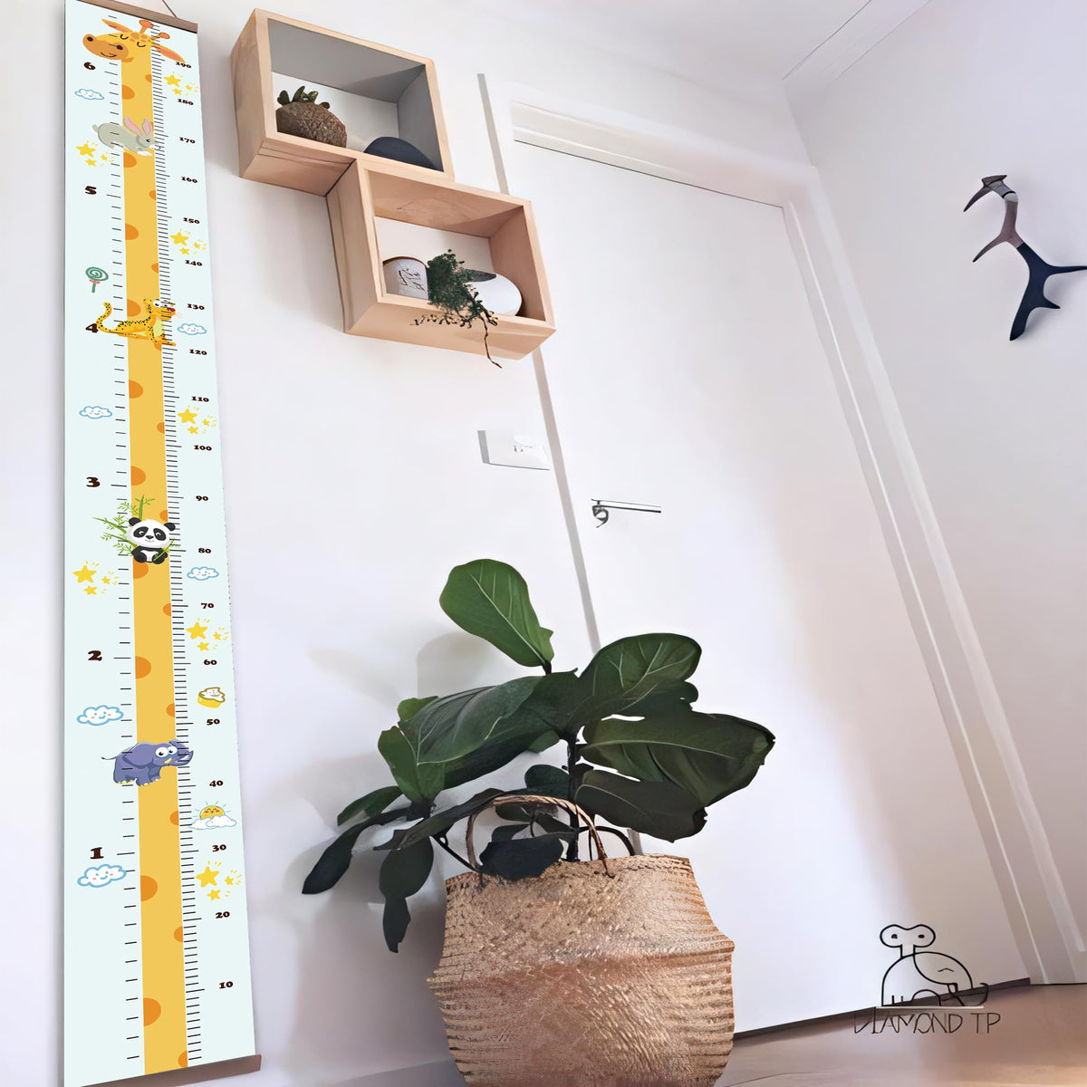 MinoMia Kids Growth Chart, Wood Frame Fabric Canvas Height Measurement Ruler from Baby to Adult for Child's Room Decoration 7.9 x 79in (7.9 x 79in, Giraffe)