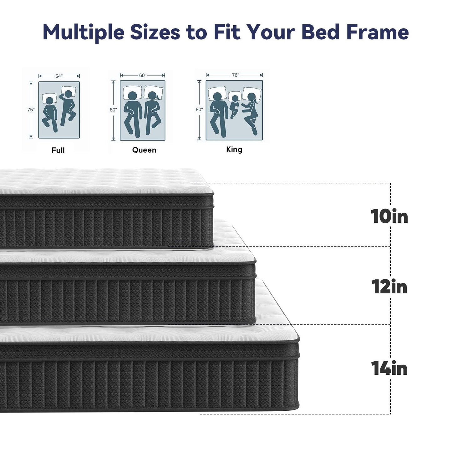 CRYREINA King Size Mattress, 14 Inch King Mattress Hybrid in Box, Individual Pocket Springs, Medium Firm, Breathable and Comfort