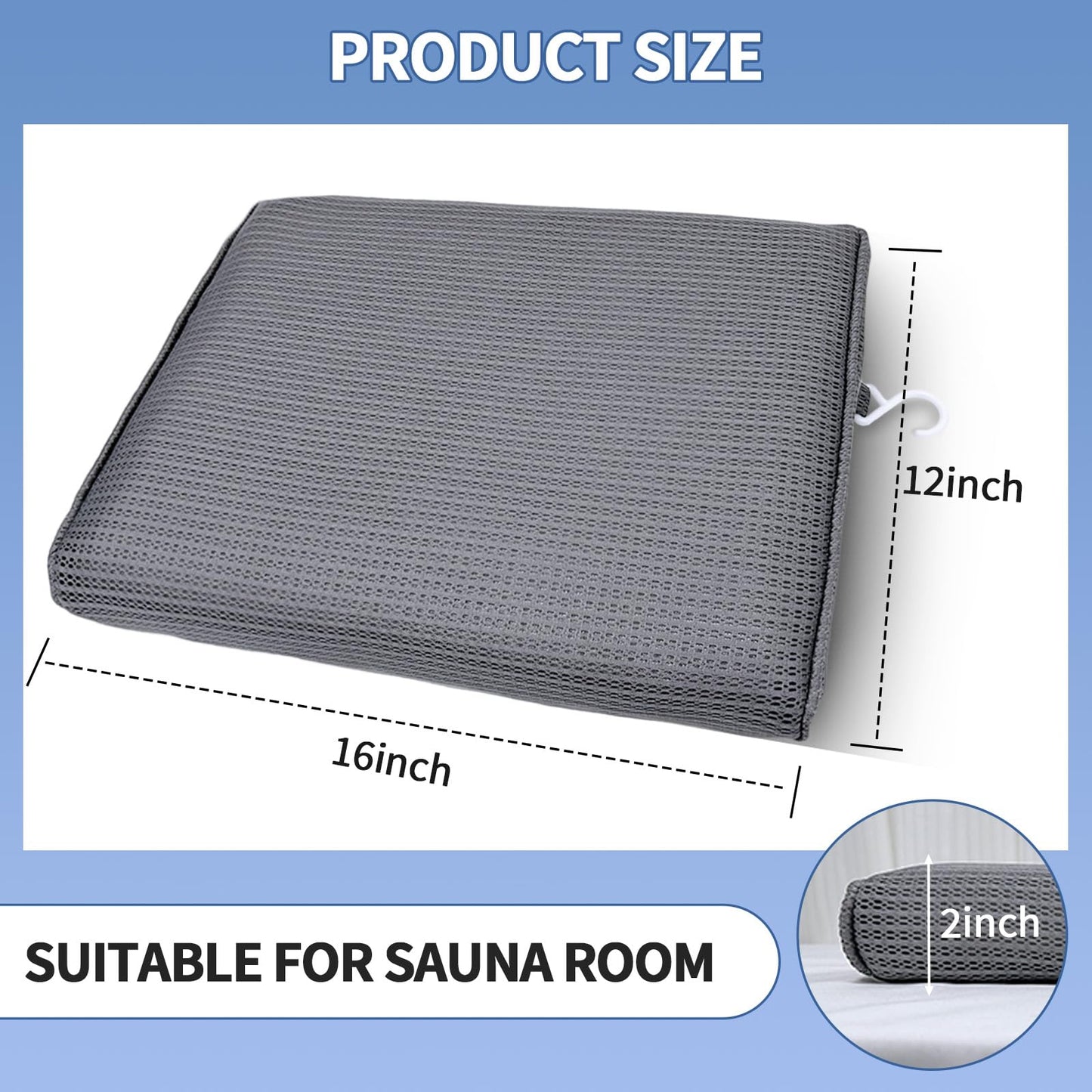 Newivi 2 Pack Sauna Seat Cushions, 2'' Waterproof High Resilience Seat Pad for Infrared Sauna, Shower Chair & Spa, Heat Mat Accessories (Gray)