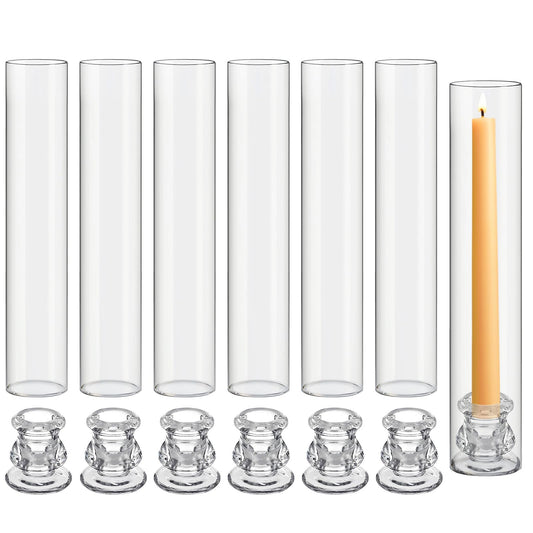 Teenyyou 24 Set Glass Hurricane Candle Holders Candlestick Bulk 12.6",Clear