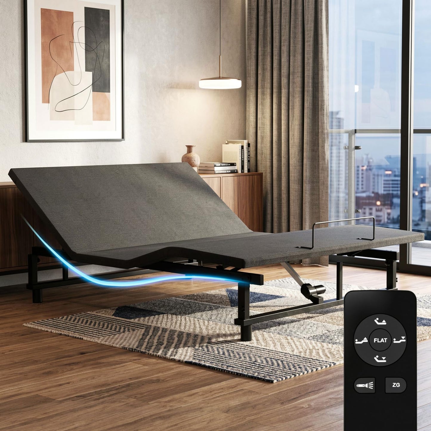 Feetice King Size Adjustable Bed Frame with Wireless Remote, Black