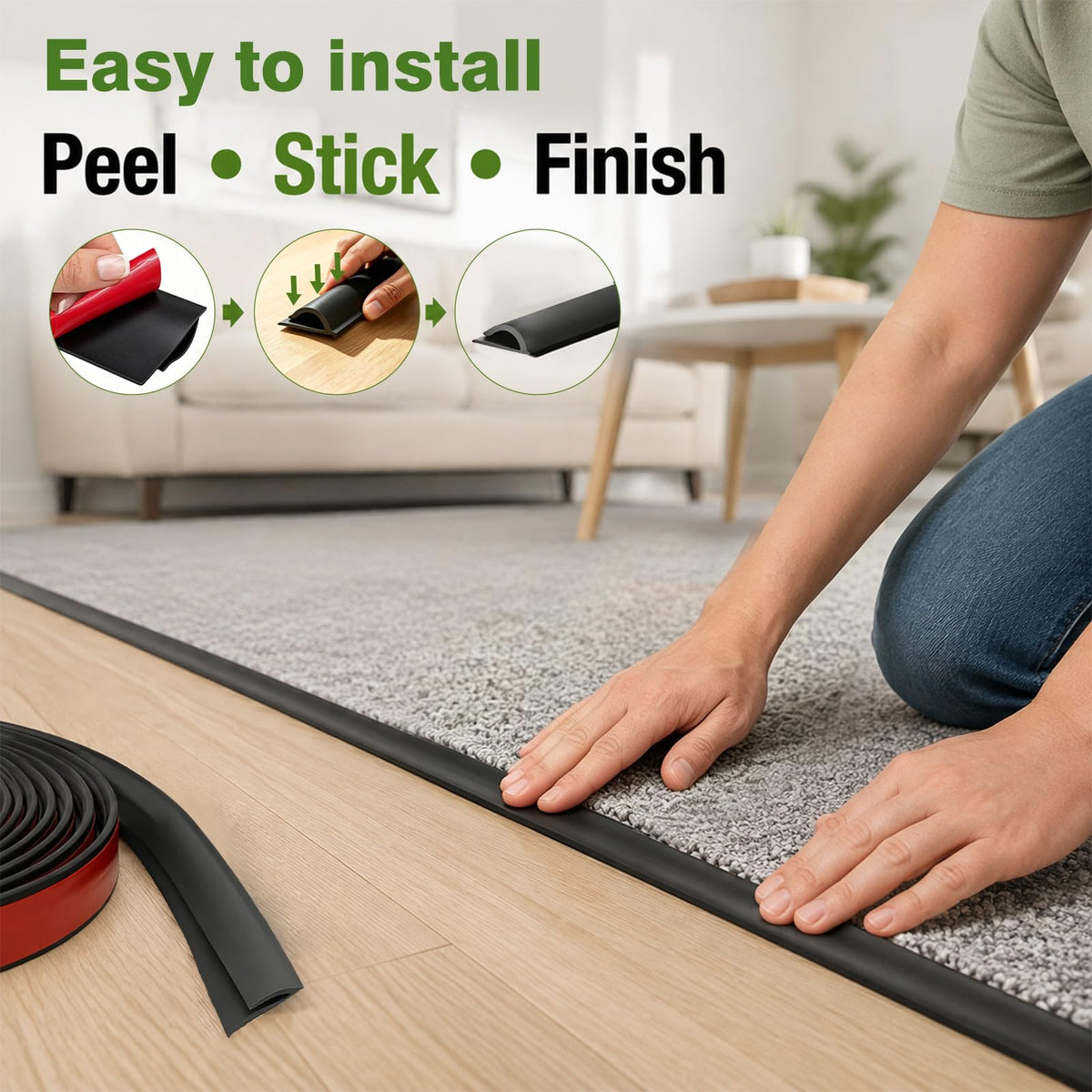 20FT Carpet Edge Binding Trim, Black Self-Adhesive Rug Edge Protector