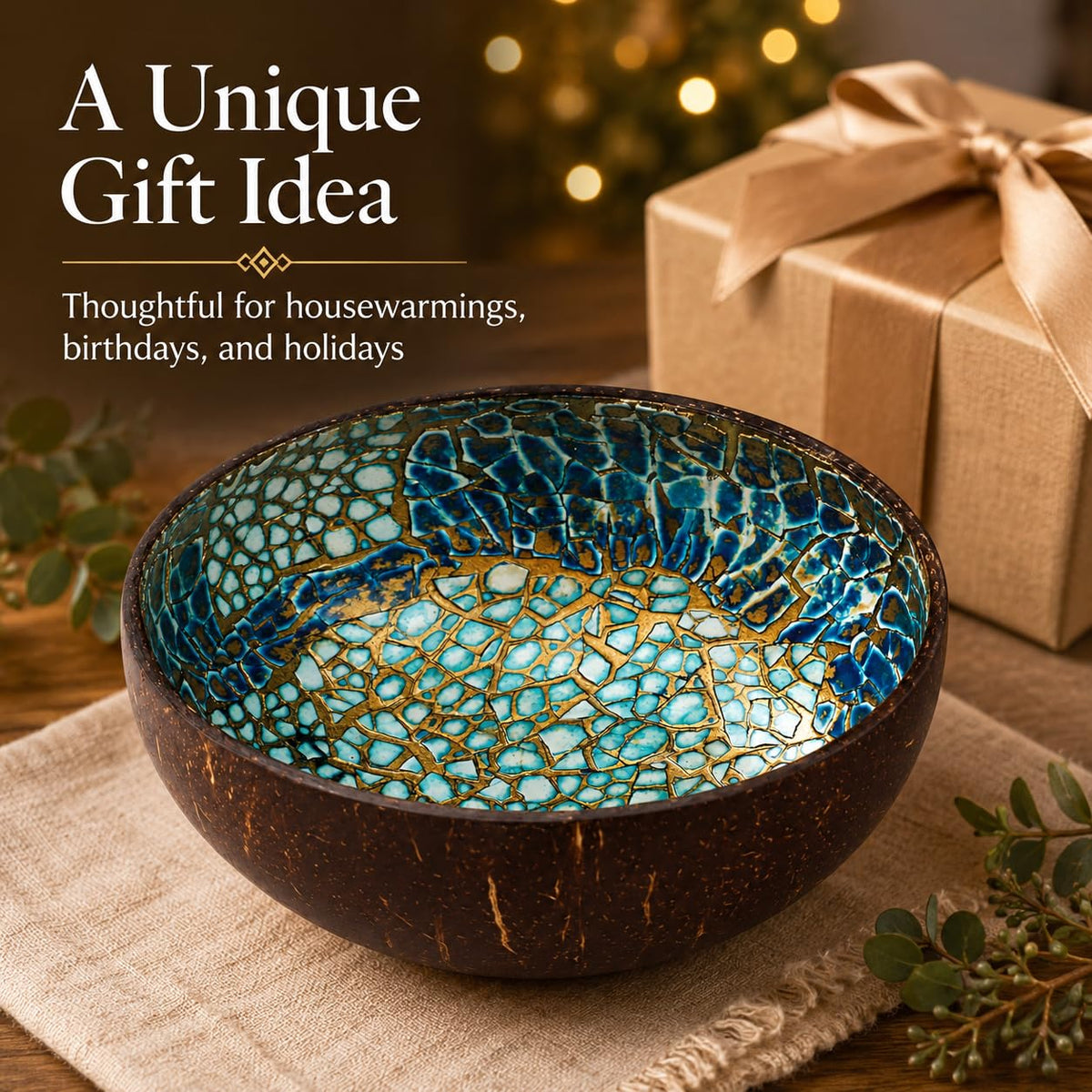 Natural Coconut Bowl Key Decorative - Candy Dish Container Entryway Table