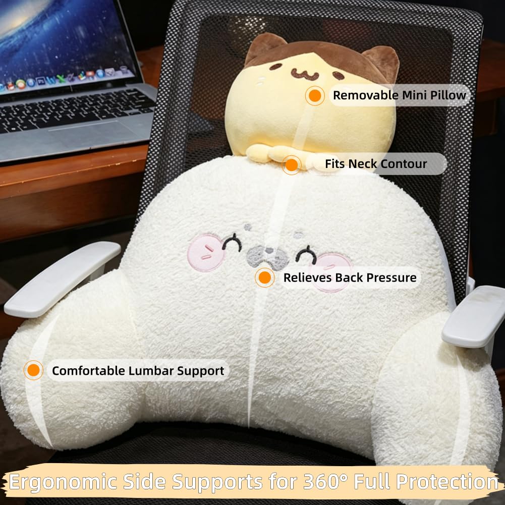 Cute Seal Plush Reading Pillow for Bed Sitting Up with Detachable Neck Roll