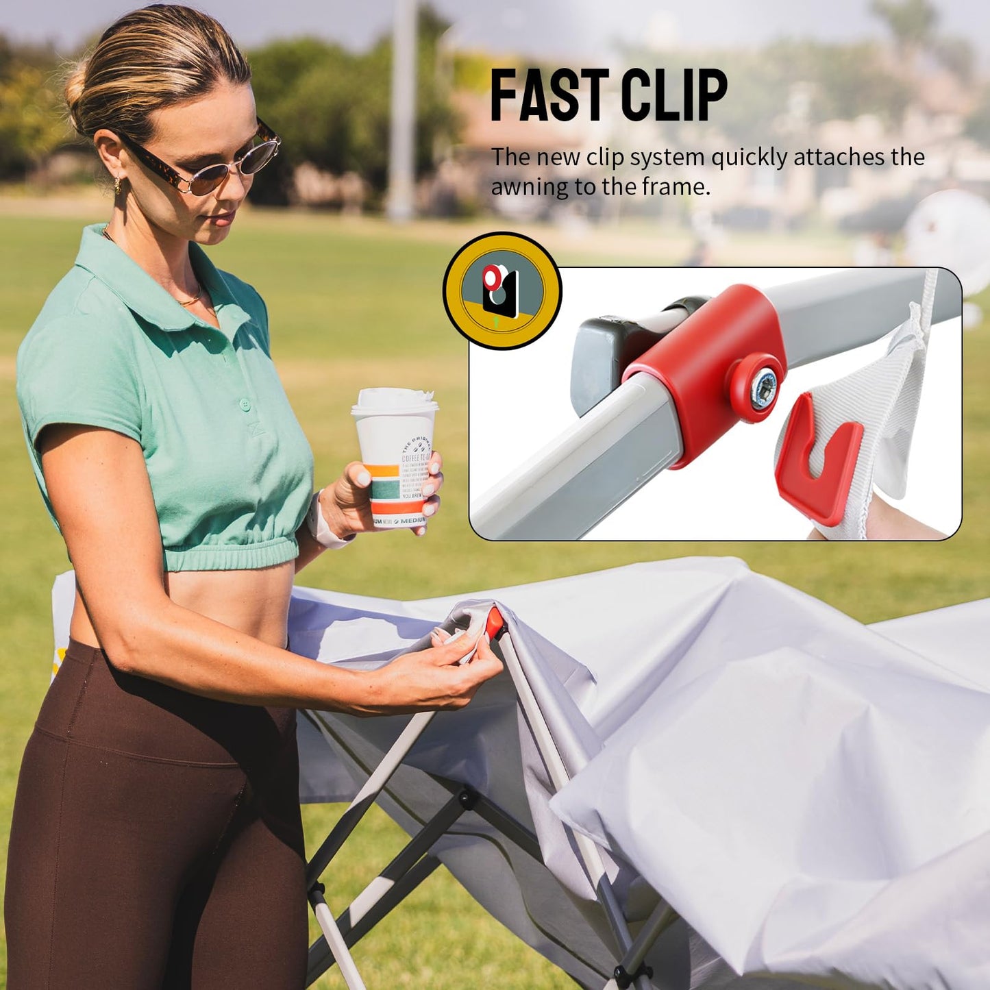 CROWN SHADES 10X10 Pop Up Canopy, Outdoor Camping Canopy Tent, 150D Silver-Coated Fabric, with 4 Sidewalls, 4 Sand Bags, Metal Frame, White