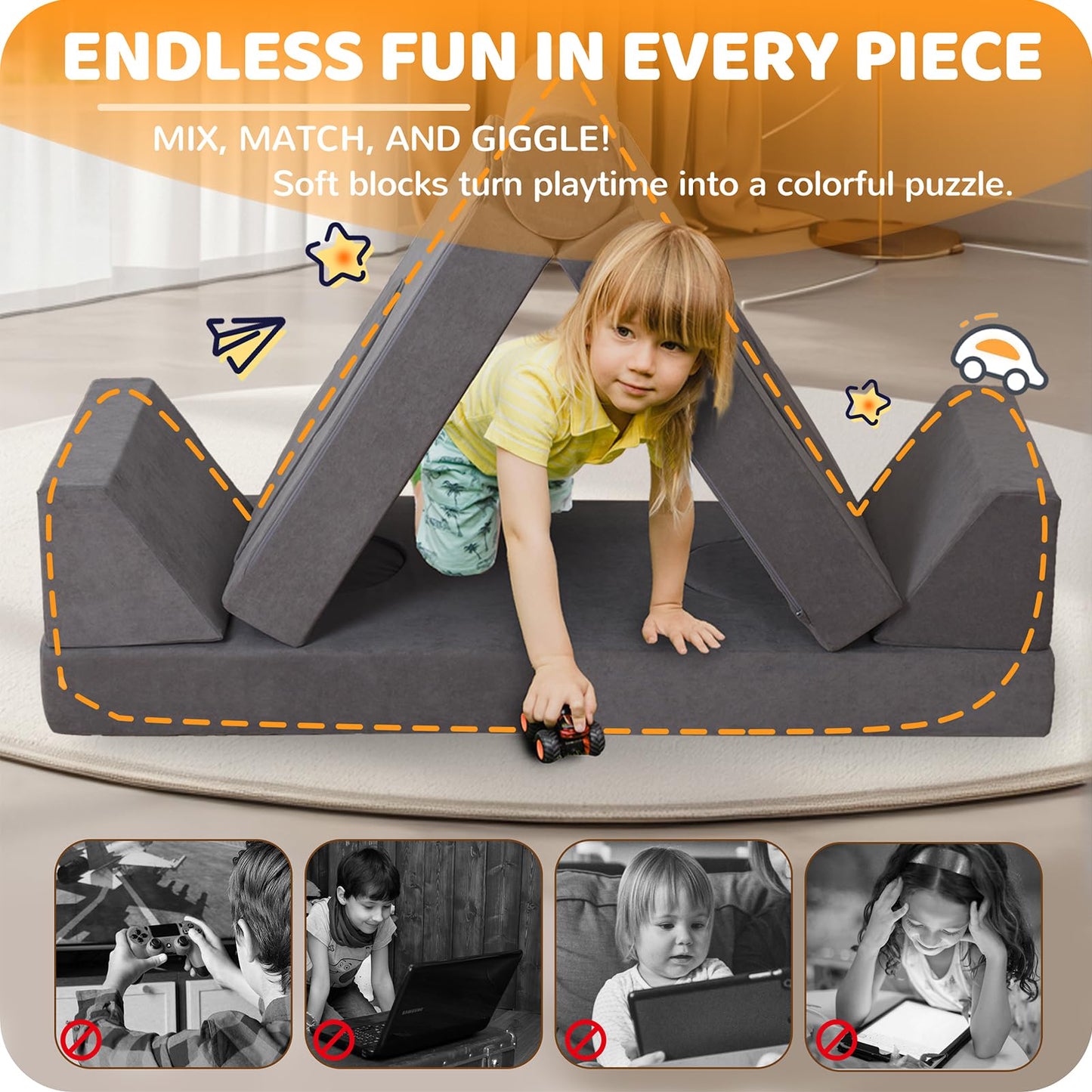 Winhomish 12-Piece Modular Kids Play Couch – Premium Soft Foam, Removable Cover, Comfortable & Safe Toddler Couch for Children 1-6 Years, Portable & Easy to Clean, Ideal for Living Room & Playroom