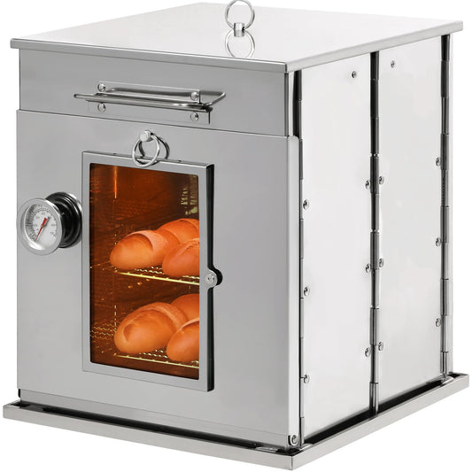 REDCAMP 14"H Foldable Camping Oven with 2 Tier Grill, Stainless Steel Portable Camping Stove for Baking Cinnamon Rolls, Breads and Muffins with Wood Burning Fire,Propane Stoves,Campers,Baking BBQ