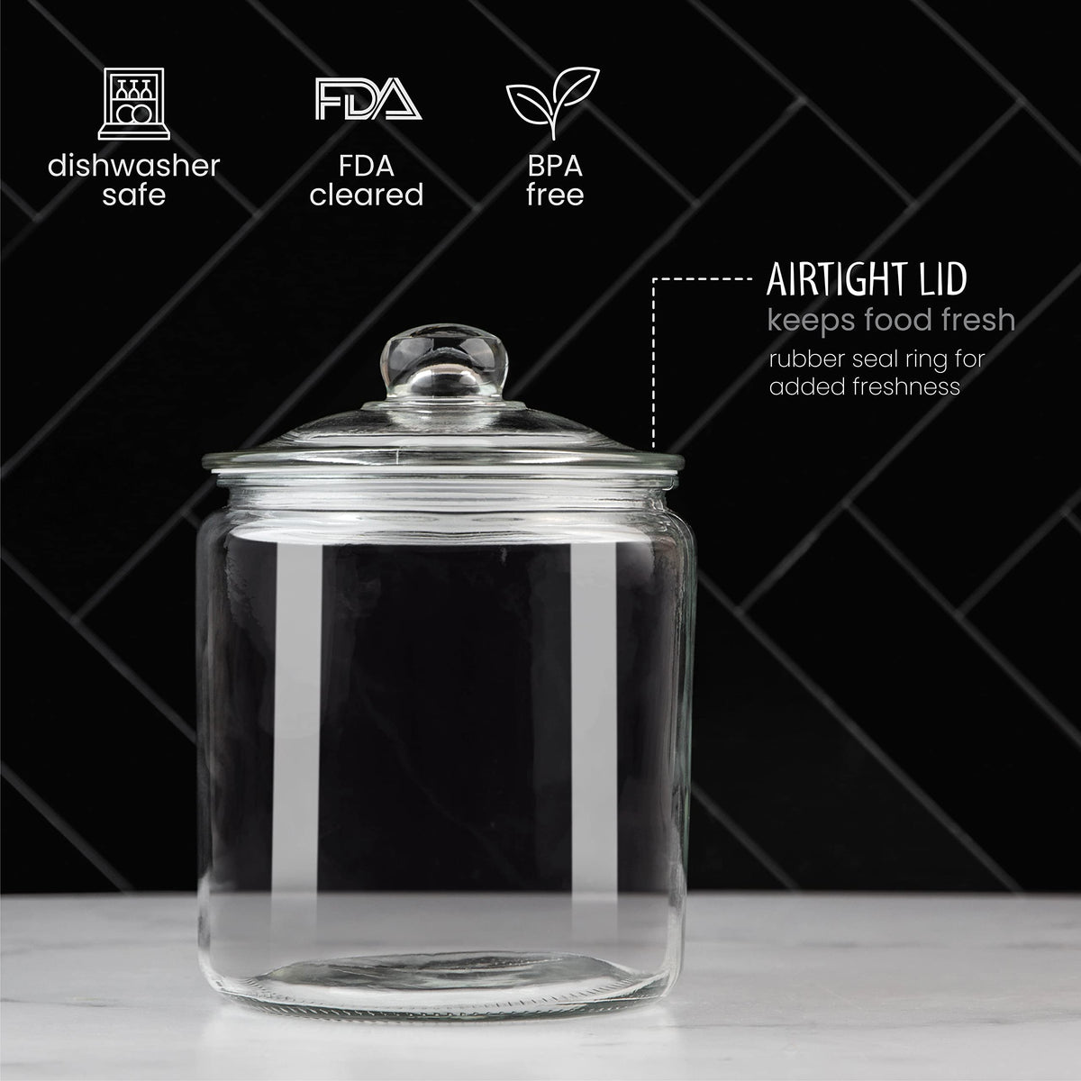 kitchentoolz 1 Gallon Glass Cookie Jar with Lid & Candy Jar | Glass Jars