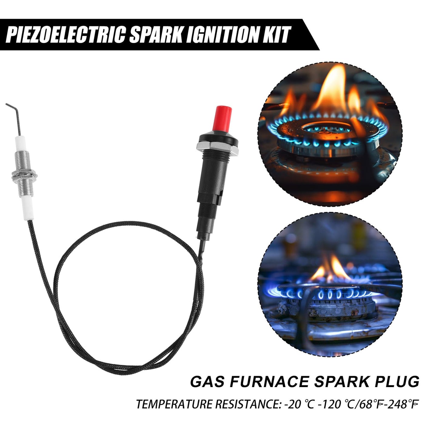 Piezo Igniter with Spark Ignition, Metal Propane Push Button Threaded Electrode Grill Igniter Fire Pit Lighter Replacement for Gas Fireplace Oven Heater BBQ Torch Kitchen Outdoor Practical Accessories