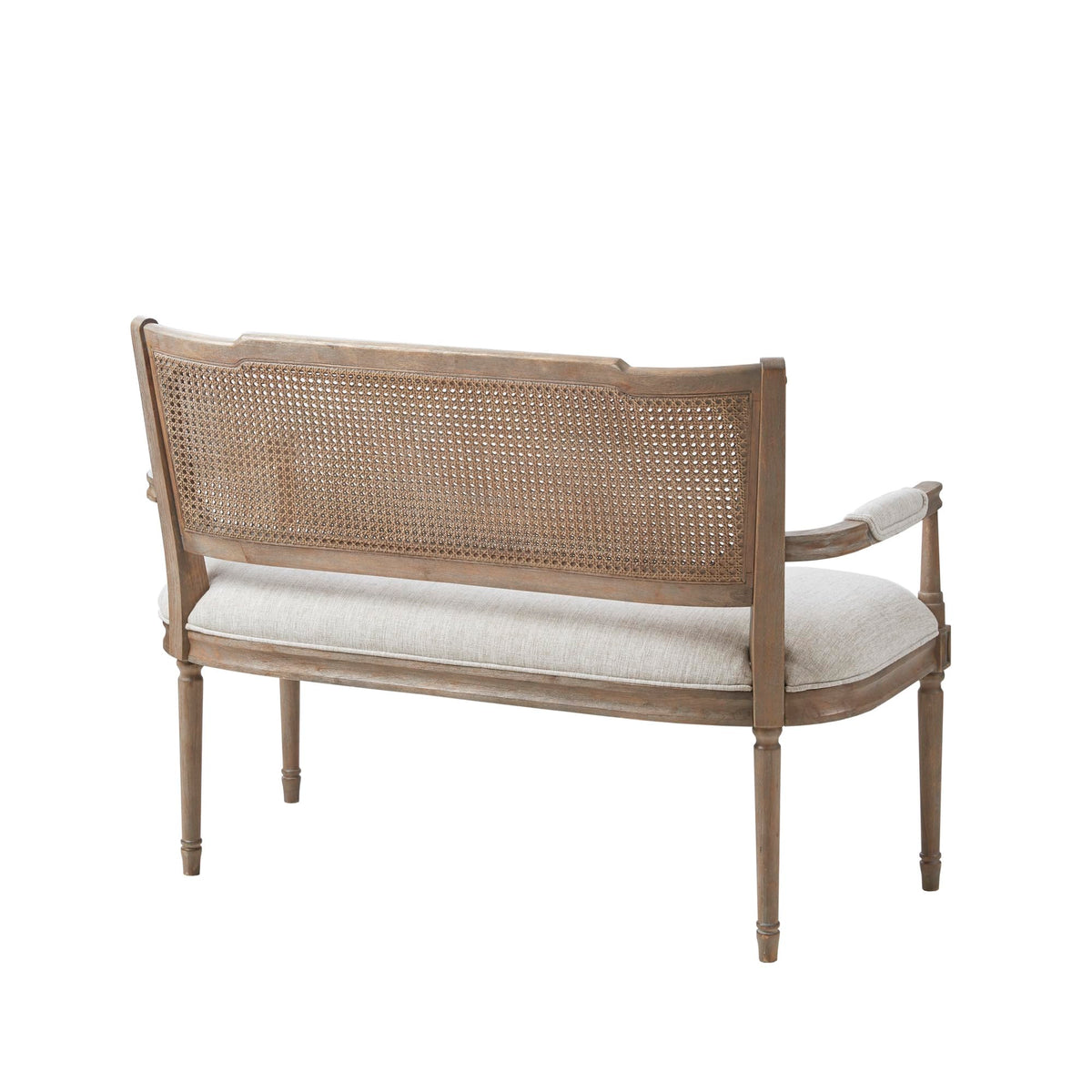 Madison Park Willshire Natural Rattan Settee, Upholstered Seat - Charming Country Design, Rustic Reclaimed Wood Finish, Ratan Insert Backrest & Padded Arm Rest, 47.25" Wide Beige/Reclaimed Natural