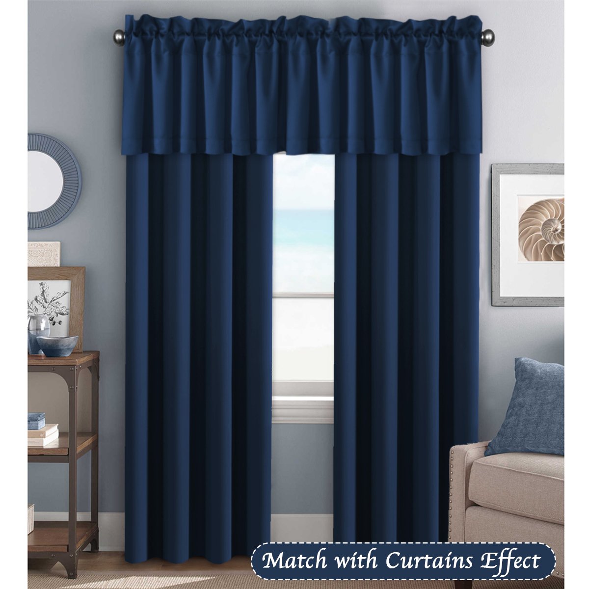 H.VERSAILTEX Blackout Valances for Windows,Navy Blue Short Window Valance Curtains for Living Room/Bedroom/Bathroom Privacy Decorative Rod Pocket Kitchen Valances，2 Panels，52" W x 18" L, Navy