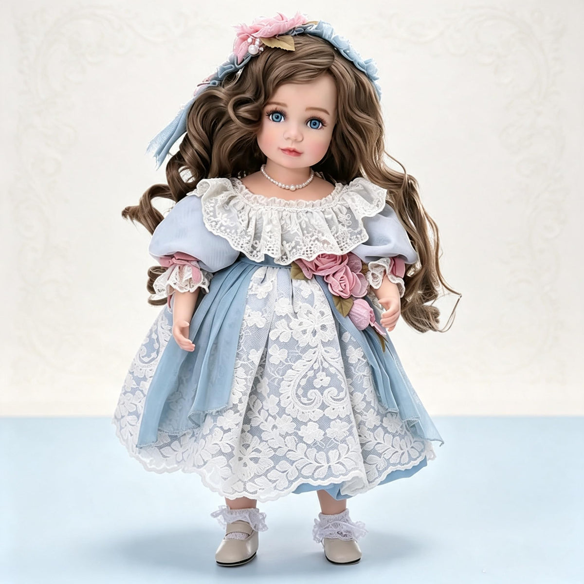 Arlinao Olivier Blue 18in Handcrafted European Vintage Porcelain Figurine