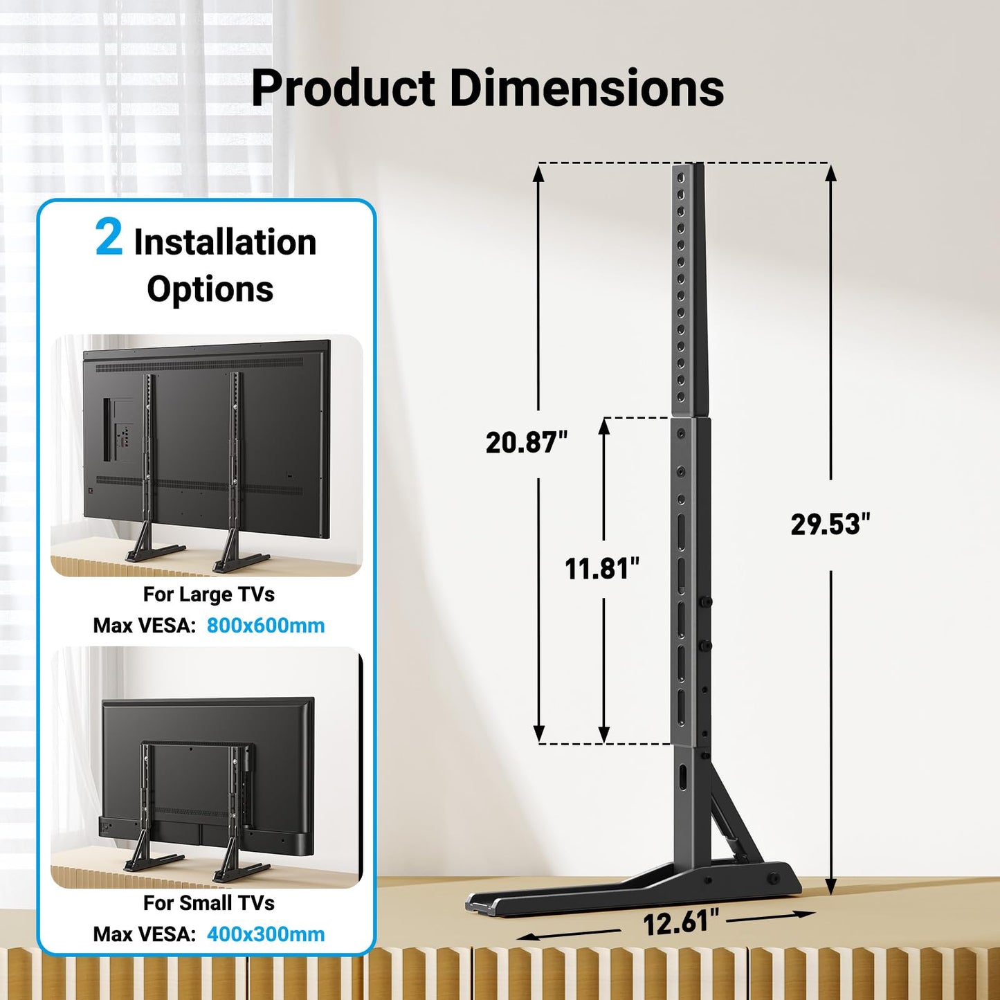PERLESMITH Universal TV Stand Mount for 20-75 Inch TVs, Height Adjustable Table Top TV Stand, Great Load-Bearing Replacement TV Legs with Steel Holds up to 110lbs, Max VESA 800 x 600mm PSTVS01