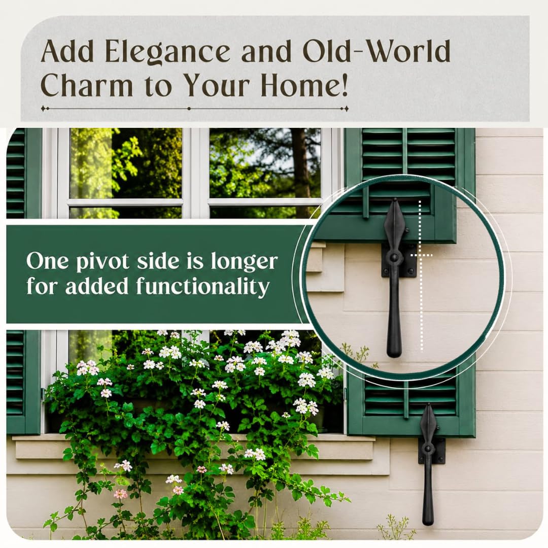Renovators Supply Manufacturing Shutter Dogs 7 in. Black Spoon Shaped Wrought Iron Shutter Dogs with Mounting Hardware Pack of 6
