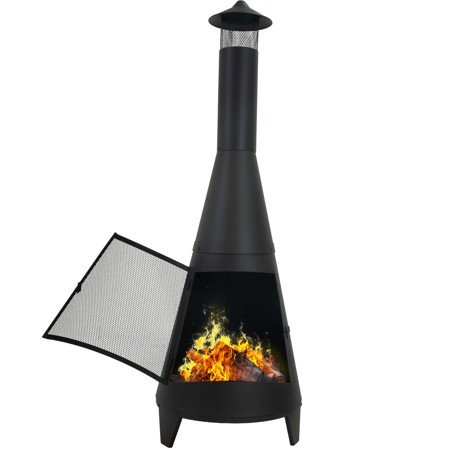 Sunnydaze 70" Large Chiminea Outdoor Fireplace, Wood Burning, Metal, Black