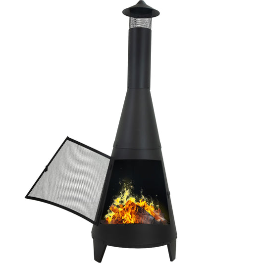 Sunnydaze 70" Large Chiminea Outdoor Fireplace, Wood Burning, Metal, Black