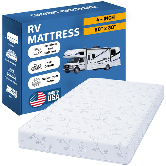 Greaton, 4-Inch High-Density Foam RV Mattress Replacement, Medium Firm, Good for Trailers, Camper Vans, Sofa Bed and Other Furniture Application, 80" x 30", White