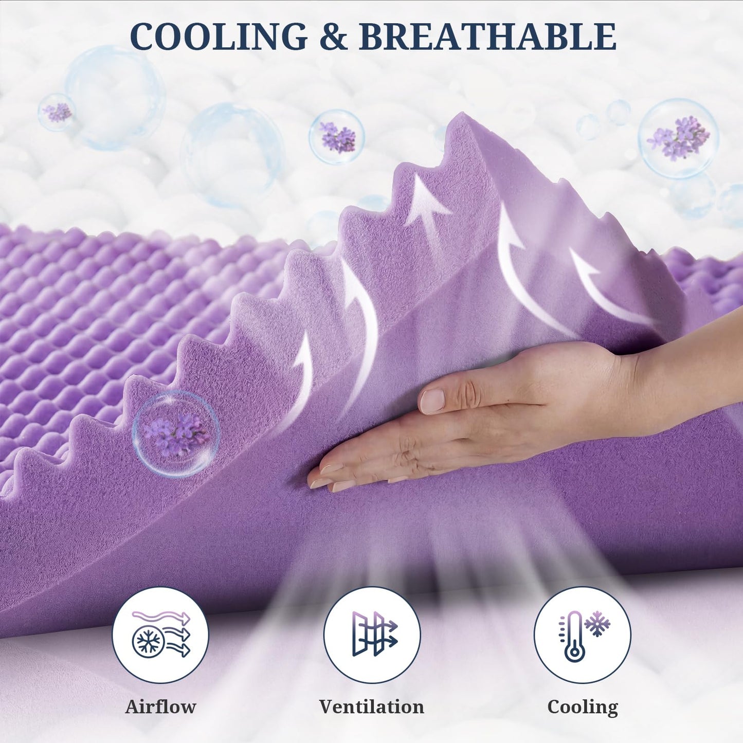 2 Inch Egg Crate Mattress Topper Full, Gel Infused Memory Foam Mattress Topper for Pressure Relief, Breathable Mattress Pad Bed Topper in a Box, CertiPUR-US Certified, Purple, 54"×75"