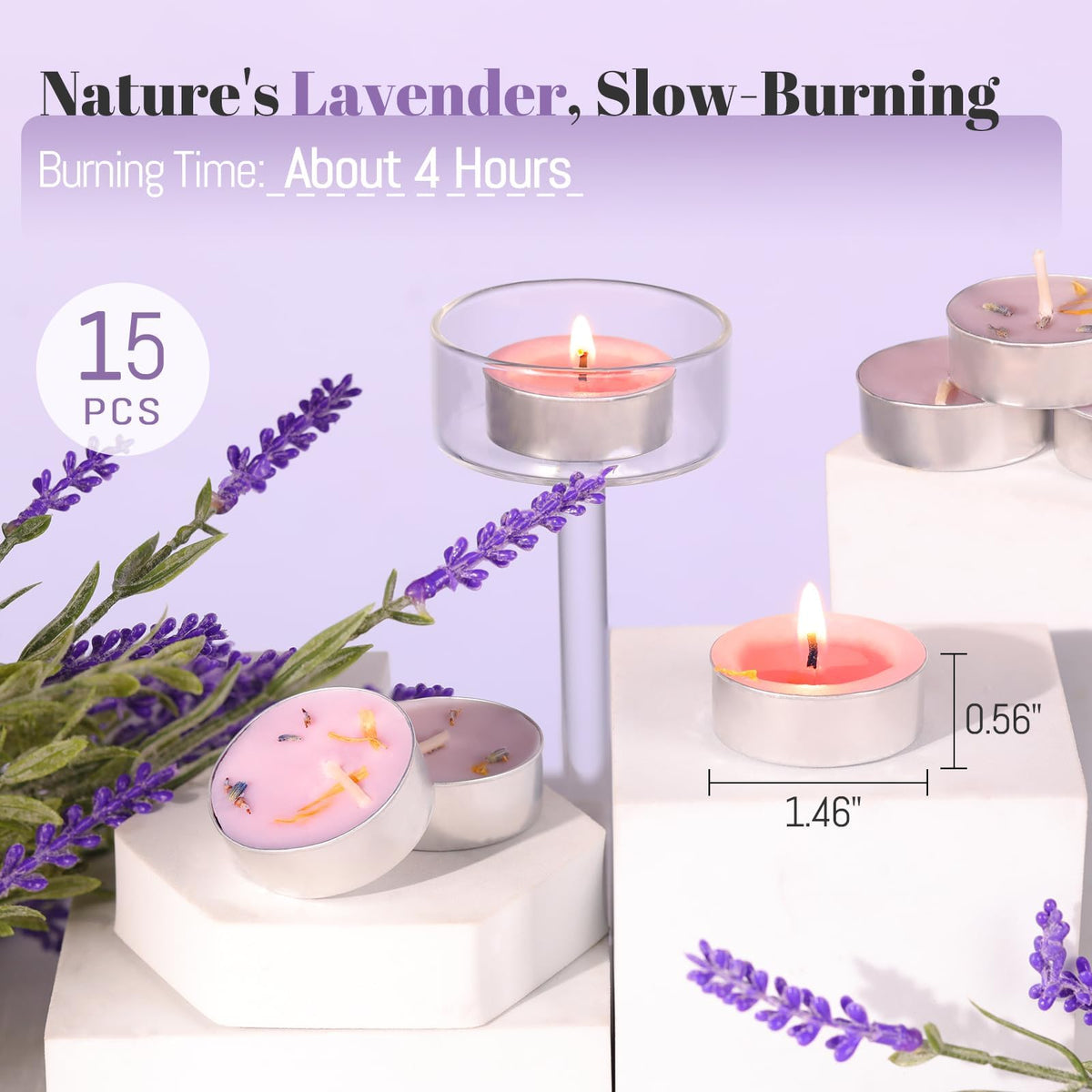 15 Pcs Lavender Scented Tealight Candles, Purple Tea Lights Candles