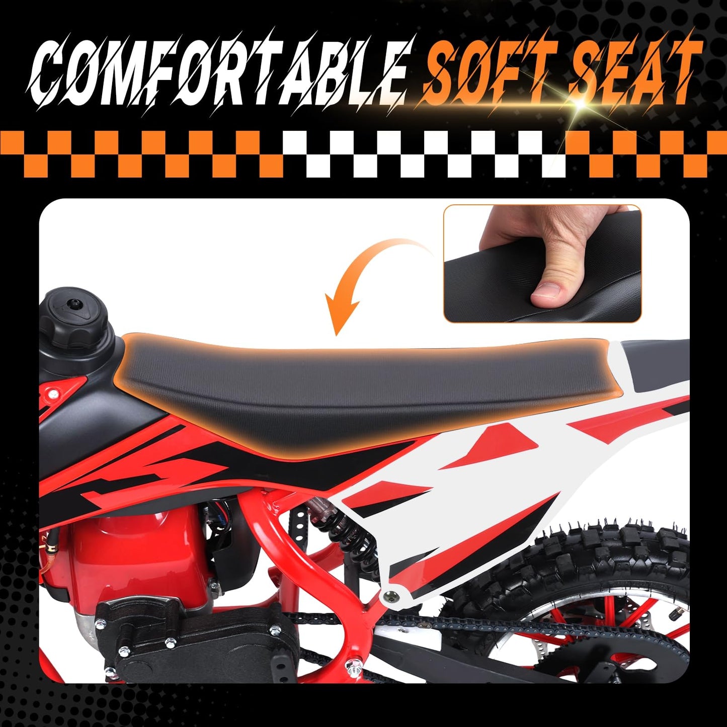 gihusrzx Kids Dirt Bike, 50CC 4-Stroke Gas Powered Mini Dirt Bike, Off Road Dirtbike Motorcycle Mini Bikes, 22 MPH Max Speed, Easy Pull Start, Front & Rear Disc Brakes, 220 LBS Capacity Red