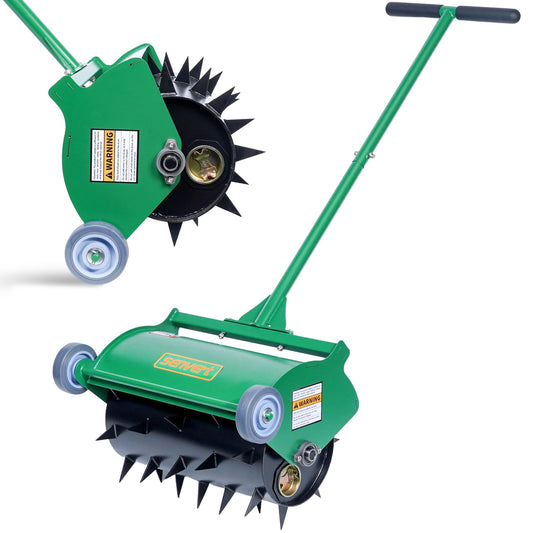 SENVERT Rolling Lawn Aerator, Heavy Duty Push Spike Aeration Tool Up to 55 lbs, Manual Rotary Grass Aerator for Garden and Yard Use