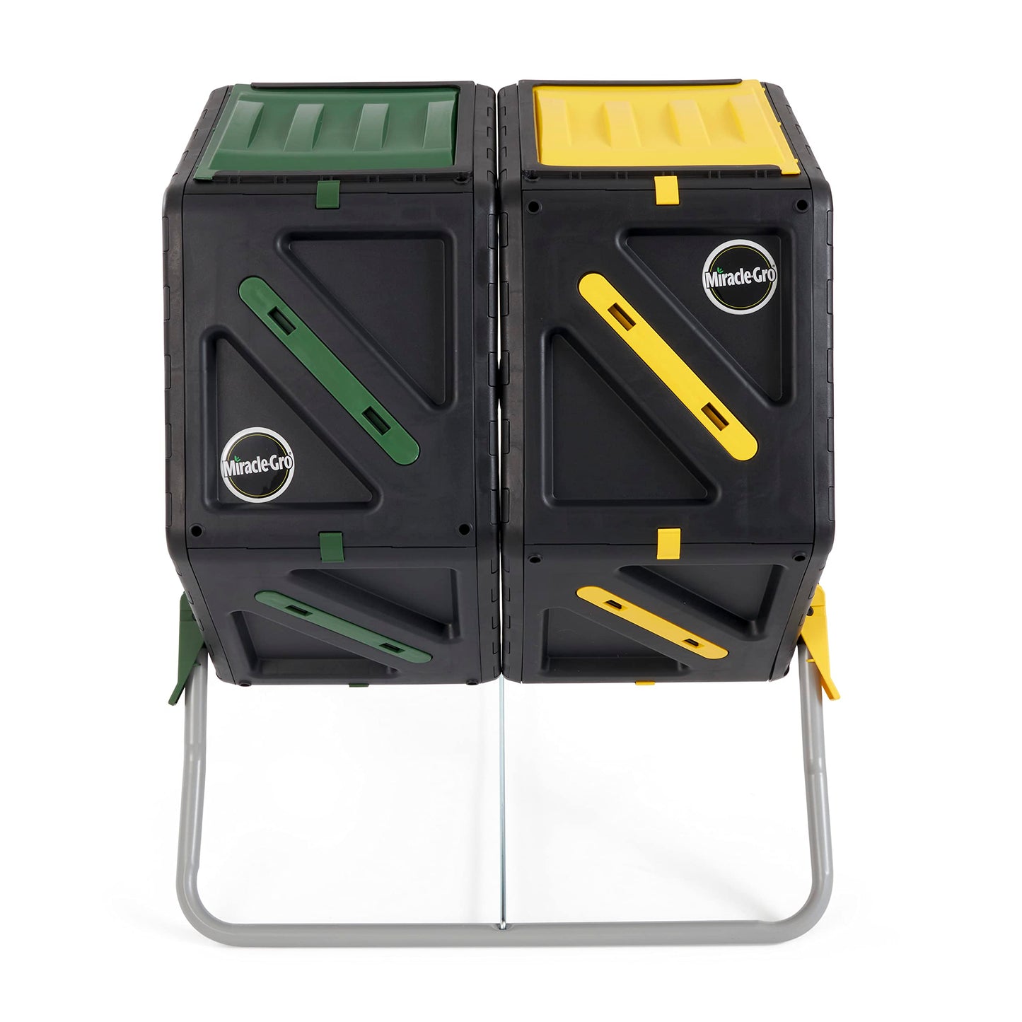 Miracle-Gro Dual Chamber Compost Tumbler – Easy-Turn, Heavy-Duty Outdoor Bin Composter with 2 Sliding Doors (2x18.5 Gal/70L