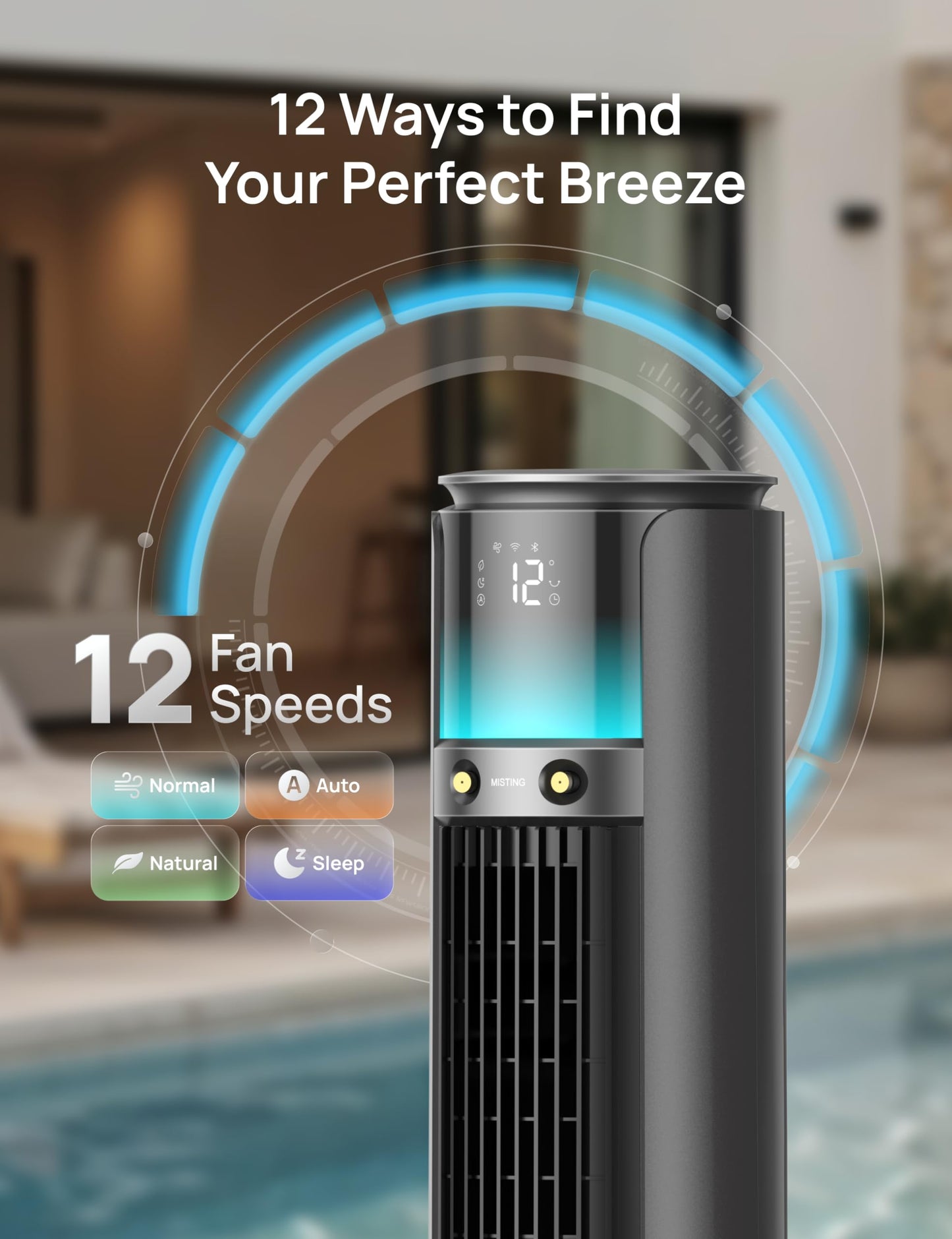 DREO TurboCool Outdoor Misting Fan 711AS, 33 ft/s High Velocity, 20dB Quiet