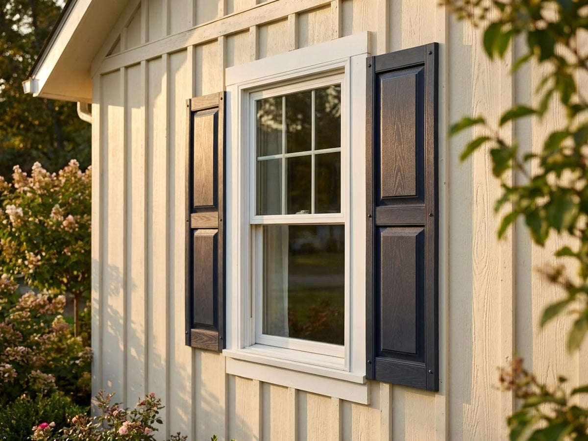 Polaris Homeside Raised Panel Vinyl Shutters (1 Pair) 14-1/2in. x 55in. - 050 Black