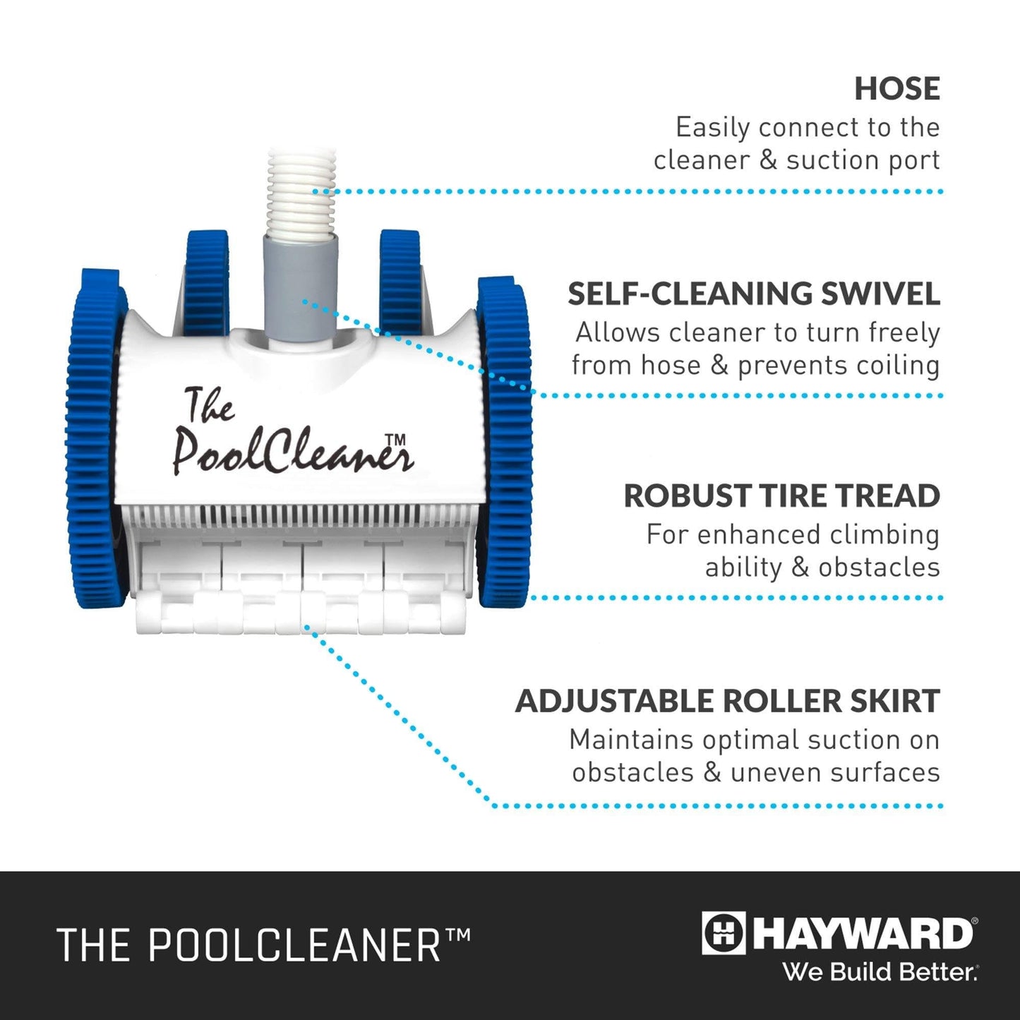 Hayward Pool Vacuum for Inground Pools Poolvergnuegen Suction Pool Cleaner (4 Wheel) Automatic Vacuum for In-Ground Pools up to 20 x 40 ft