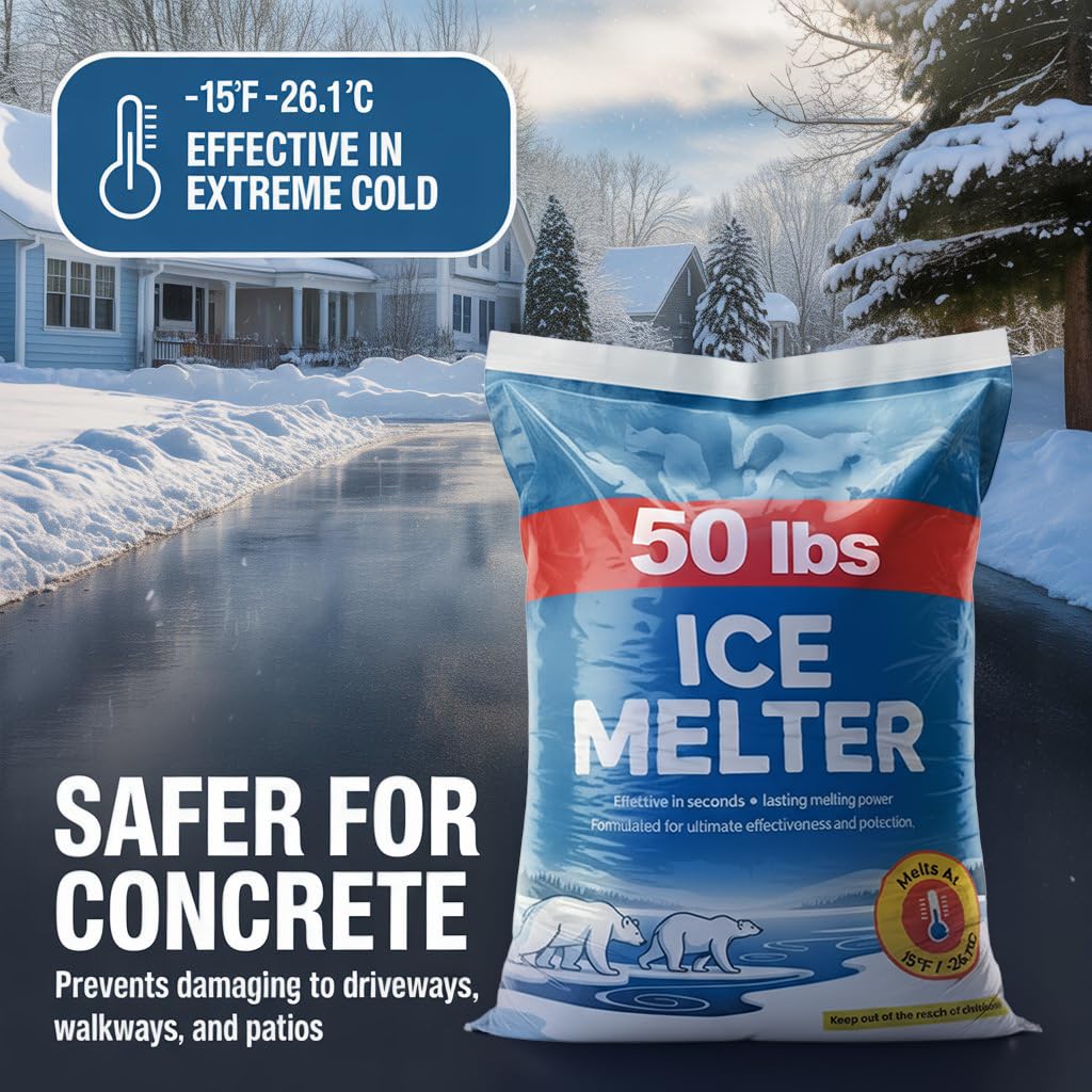 Maple99 Ice Melt Safer for Concrete -50 lb Bag, Ice Crusher Blend Snow Salt Ice Melt, Salt for Snow and Ice Removal, Sidewalk Salt, Driveway Salt, Snow Melt is Effective Up to -15