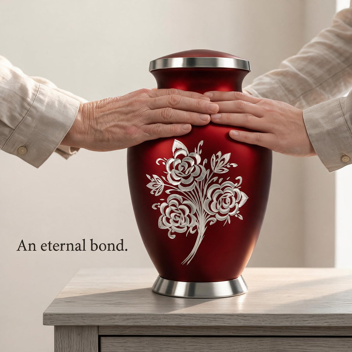 Large Cremation Urns for Human Ashes Adult Female - 200 Cubic Inches Capacity - Handcrafted Rose Urn Design - Honor Your Loved Ones with Decorative Funeral Urn for Ashes for Women (Red)