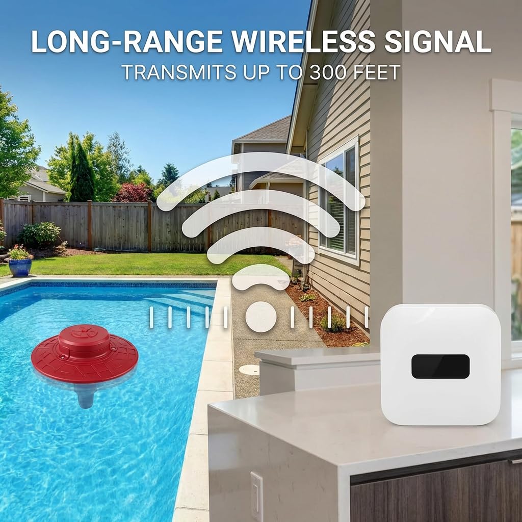 Pool Alarm for Inground & Above Ground Pools, 110dB Ultra-Loud Water Motion Sensor with Indoor Receiver - Adjustable Sensitivity, Weatherproof UV Resistant, Backyard Child & Pet Safety