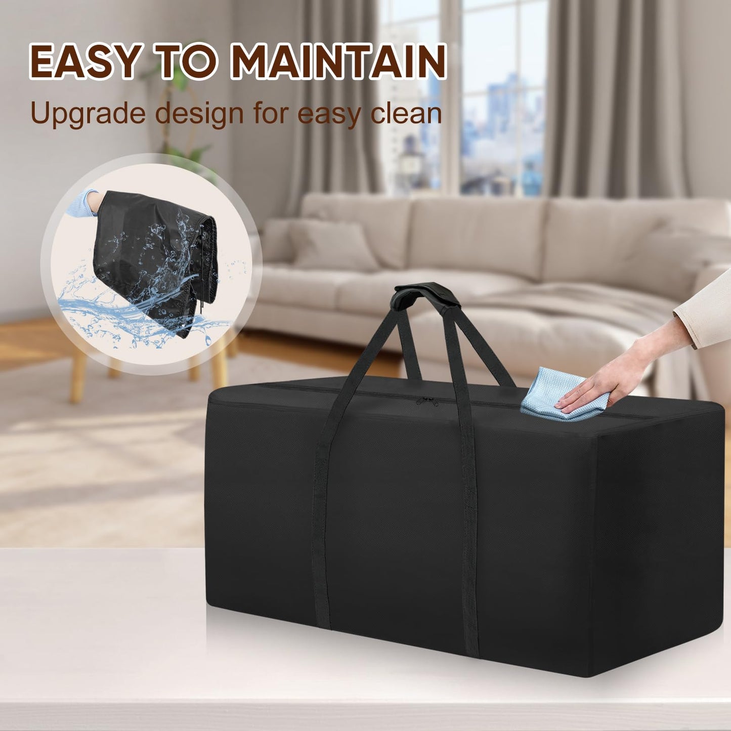 Fentiff Outdoor Patio Cushion Storage Bag - Waterproof Large Patio furniture Cushion Organizer Storage Bag with Handle and Zipper, 68" L x 30" W x 20" H Big Foldable Duffle Cover