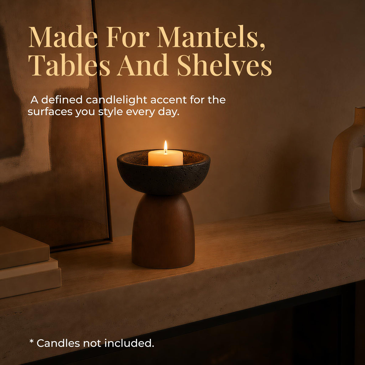 Concrete Candle Holder, Black Concrete Bowl, 5.5 in Tall, Fits 3 in Candles