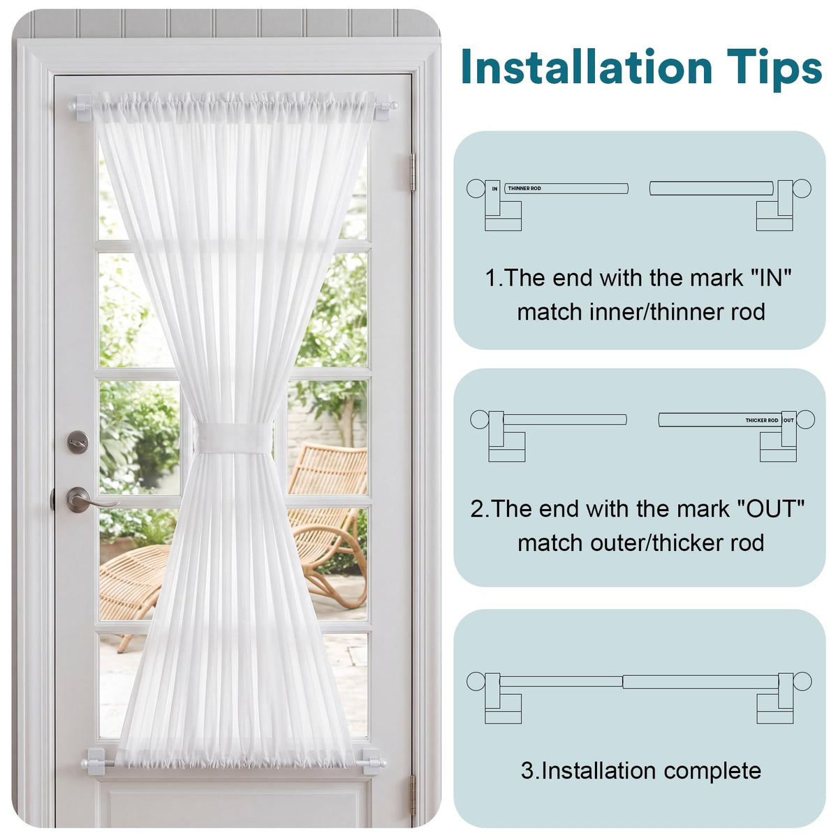 Turquoize 2 Pack Magnetic Curtain Rods for Metal Doors, 9-16", White