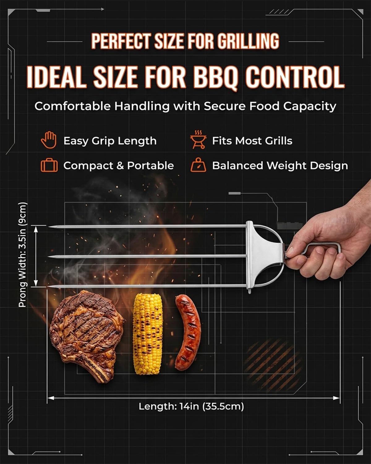 RZGBJYV 2PCS Skewers for Grilling Metal Kabobs Metal Kebab Barbecue Grill 3 Way Outdoor Grill Shish BBQ Stainless Steel Flat Chicken Shrimp 3 Prong Heavy Duty Vertical 14 Inch Adjustable Upright