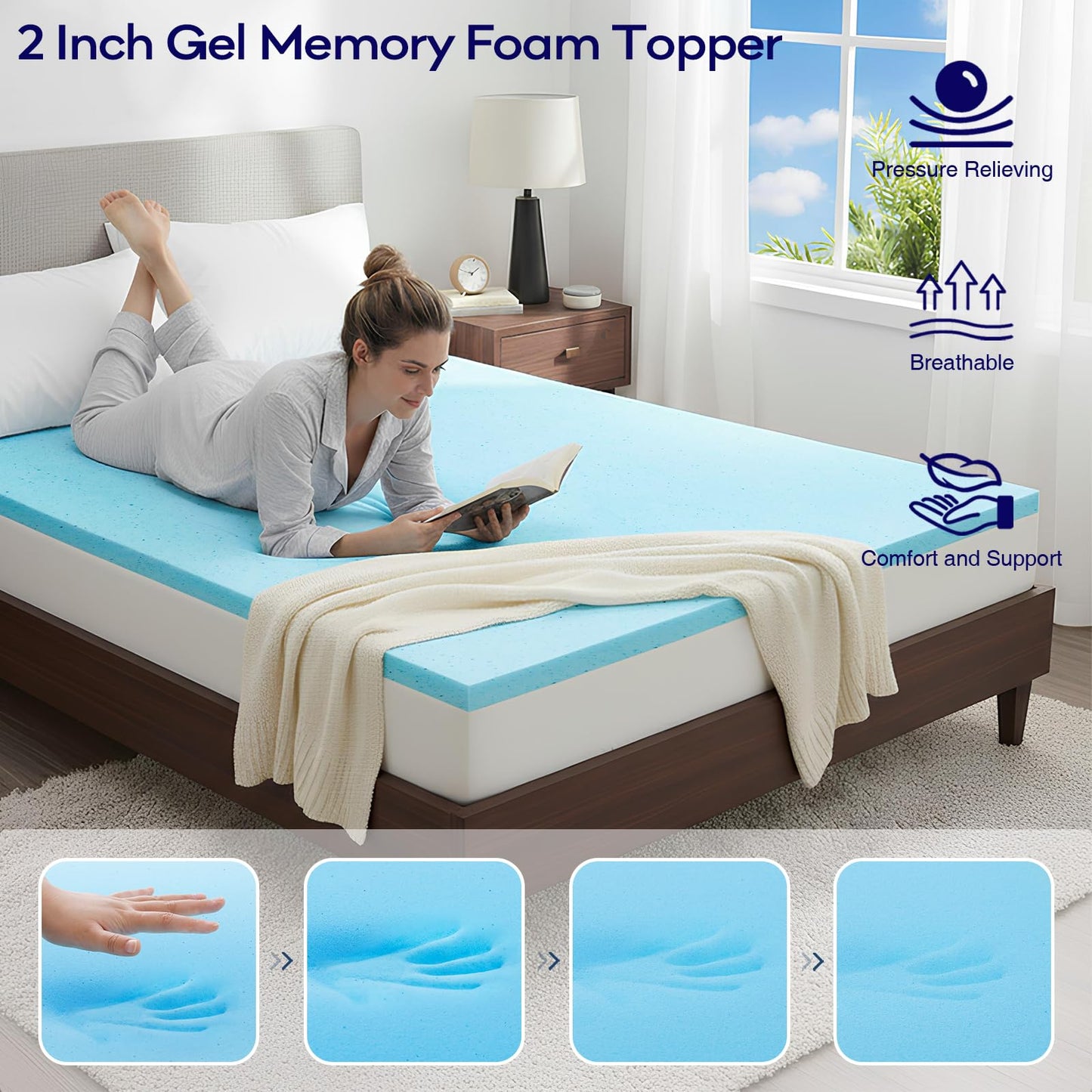 OLANLY Dual-Layer 4 Inch Cal King Size Memory Foam Mattress Topper for Back Pain, 2 Inch Cooling Pillow Top Mattress Pad Cover and 2 Inch Gel Memory Foam Topper, Deep Elastic Pocket, Grey