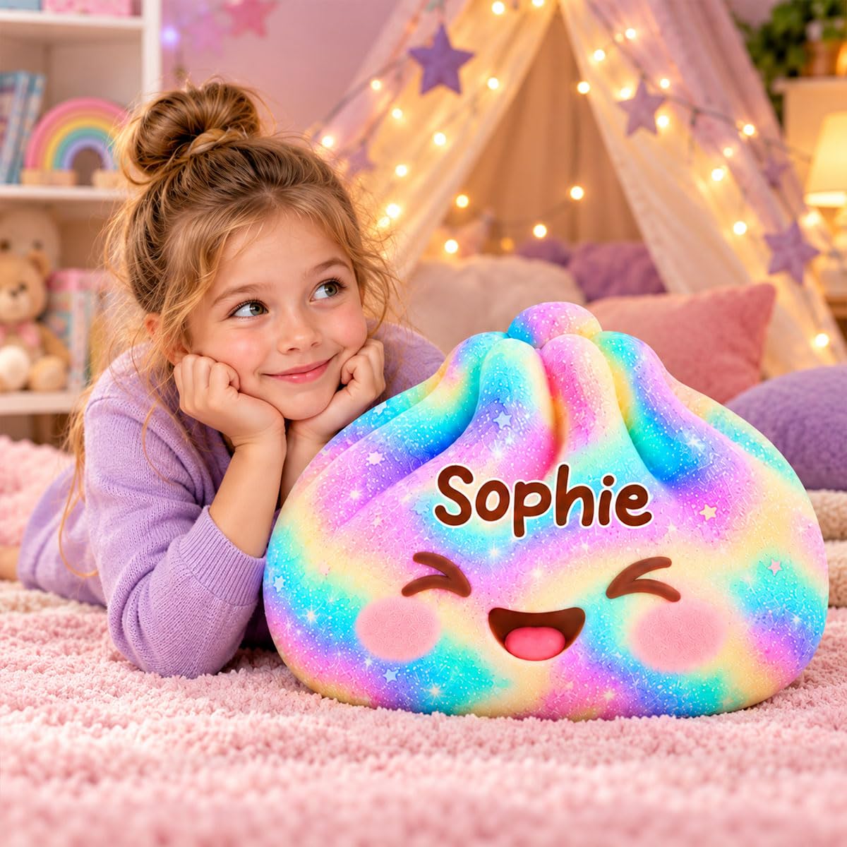 Pawsionate Custom Rainbow Dumpling Pillow, Cute Kawaii Plush Stuffed Gifts