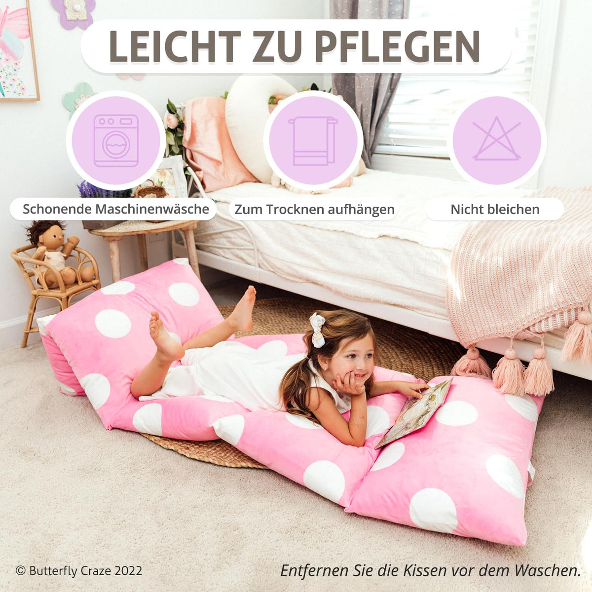 Butterfly Craze Floor Pillow Cover Plush Folding Lounger Bed Cushion Case